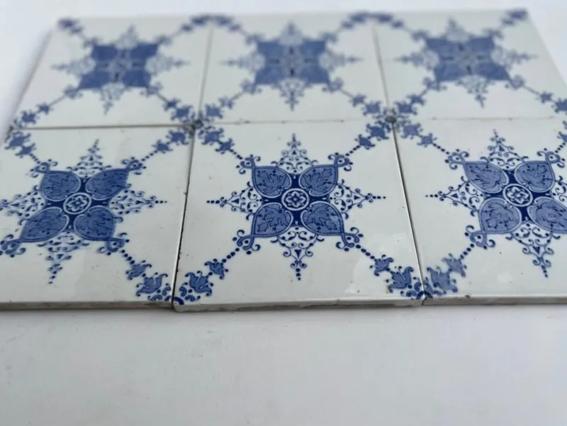 Outlet Pamono Art Deco White and Blue Glazed Tiles by Le Glaive, 1920