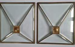 Pamono Art Deco Windows in Faceted Glass and Brass, Austria, 1930s, Set of 2><noscript><img width=