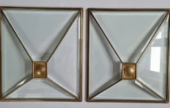 Pamono Art Deco Windows in Faceted Glass and Brass, Austria, 1930s, Set of 2><noscript><img width=