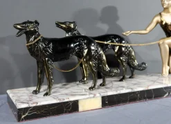 Best Pamono Art Deco Woman with Greyhounds, 1930, Patinated Metal