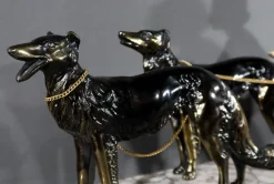 Best Pamono Art Deco Woman with Greyhounds, 1930, Patinated Metal