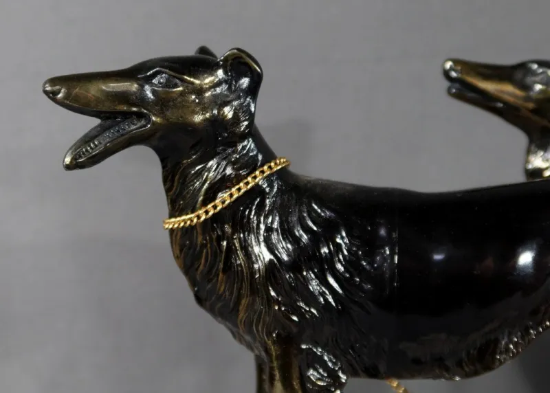 Best Pamono Art Deco Woman with Greyhounds, 1930, Patinated Metal