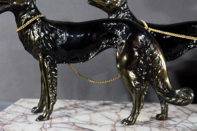 Best Pamono Art Deco Woman with Greyhounds, 1930, Patinated Metal