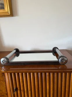 Pamono Art Deco Wooden Mirrored Tray, France, 1930s><noscript><img width=