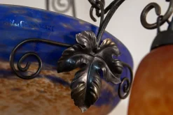 Pamono Art Deco Wrought Iron and Pate de Verre Lamp by G. V. Croismare for Muller Frères, France, 1925><noscript><img width=
