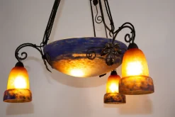 Pamono Art Deco Wrought Iron and Pate de Verre Lamp by G. V. Croismare for Muller Frères, France, 1925><noscript><img width=