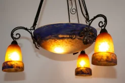 Pamono Art Deco Wrought Iron and Pate de Verre Lamp by G. V. Croismare for Muller Frères, France, 1925><noscript><img width=