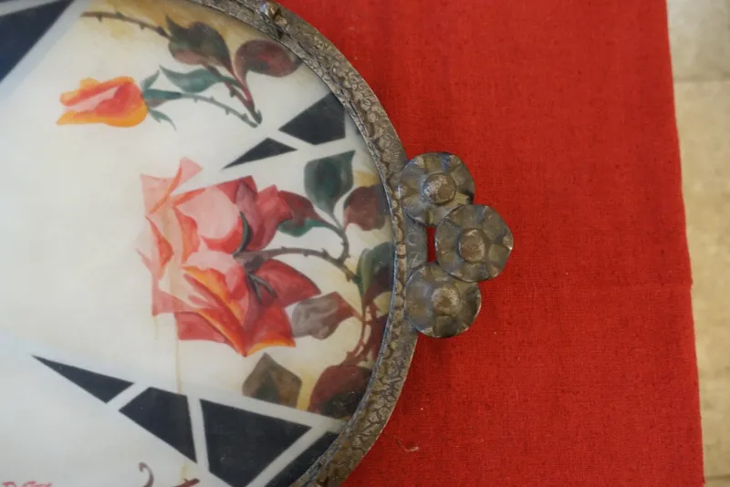 Pamono Art Deco Wrought Iron and Painted Glass Centerpiece, 1930s> Dinnerware Accessories