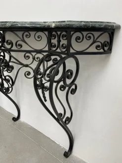 Pamono Art Deco Wrought Iron Console with Alpine Green Marble><noscript><img width=