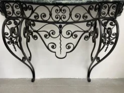 Pamono Art Deco Wrought Iron Console with Alpine Green Marble><noscript><img width=