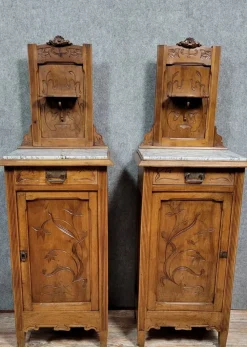 Pamono Art Nouveau Bedside Tables in Walnut, 1890s, Set of 2> Nightstands