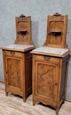 Pamono Art Nouveau Bedside Tables in Walnut, 1890s, Set of 2> Nightstands