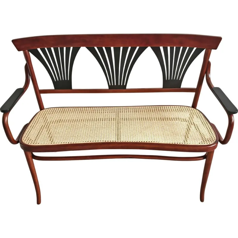 Pamono Art Nouveau Bench in Bentwood with Cane Seat, Austria, 1890s> Worktables & Workbenches