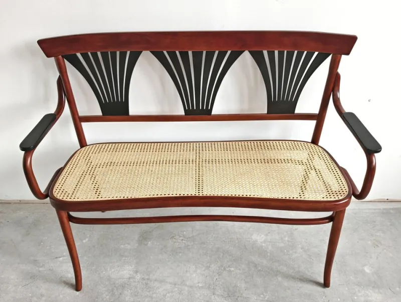 Pamono Art Nouveau Bench in Bentwood with Cane Seat, Austria, 1890s> Worktables & Workbenches