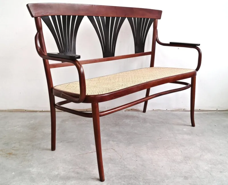 Pamono Art Nouveau Bench in Bentwood with Cane Seat, Austria, 1890s> Worktables & Workbenches