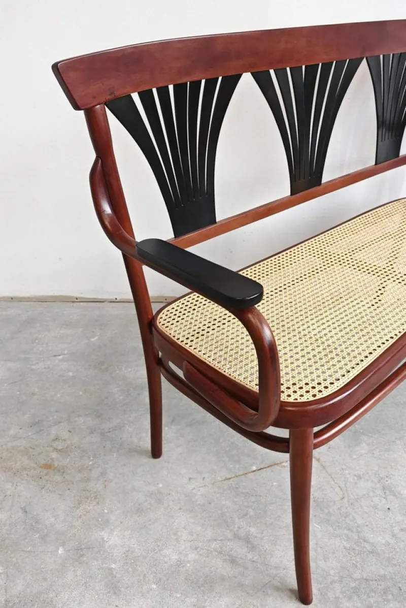 Pamono Art Nouveau Bench in Bentwood with Cane Seat, Austria, 1890s> Worktables & Workbenches