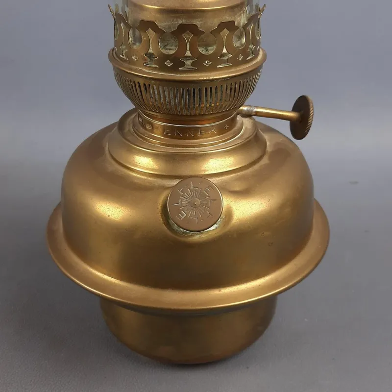 Pamono Art Nouveau Brass and Glass Oil Lamp from Matador Brenner, 1930s> Candleholders