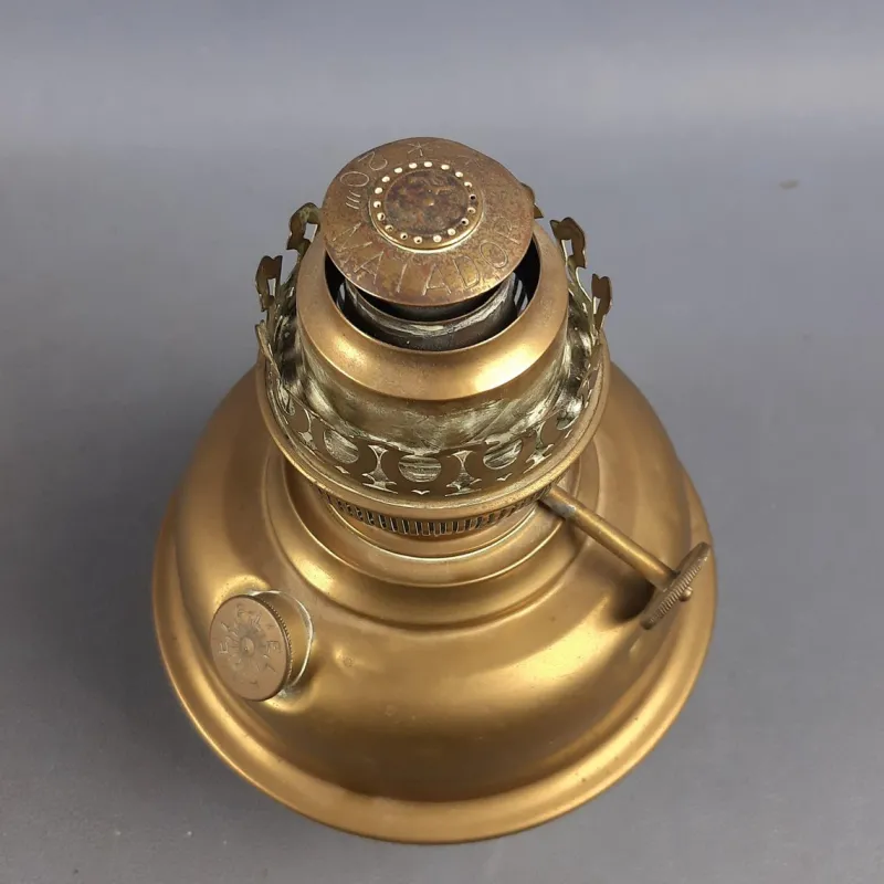 Pamono Art Nouveau Brass and Glass Oil Lamp from Matador Brenner, 1930s> Candleholders