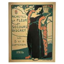 Pamono Art Nouveau Buy the Flower of Discreet Help Lithograph Poster by Émile Berchmans for La Meuse, 1916> Posters|Wall Decor