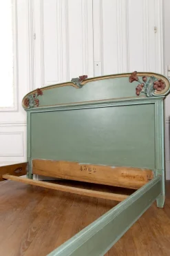 Pamono Art Nouveau Carved and Painted Wooden Bed with Floral Theme, France, 1900s> Beds & Bedroom Sets