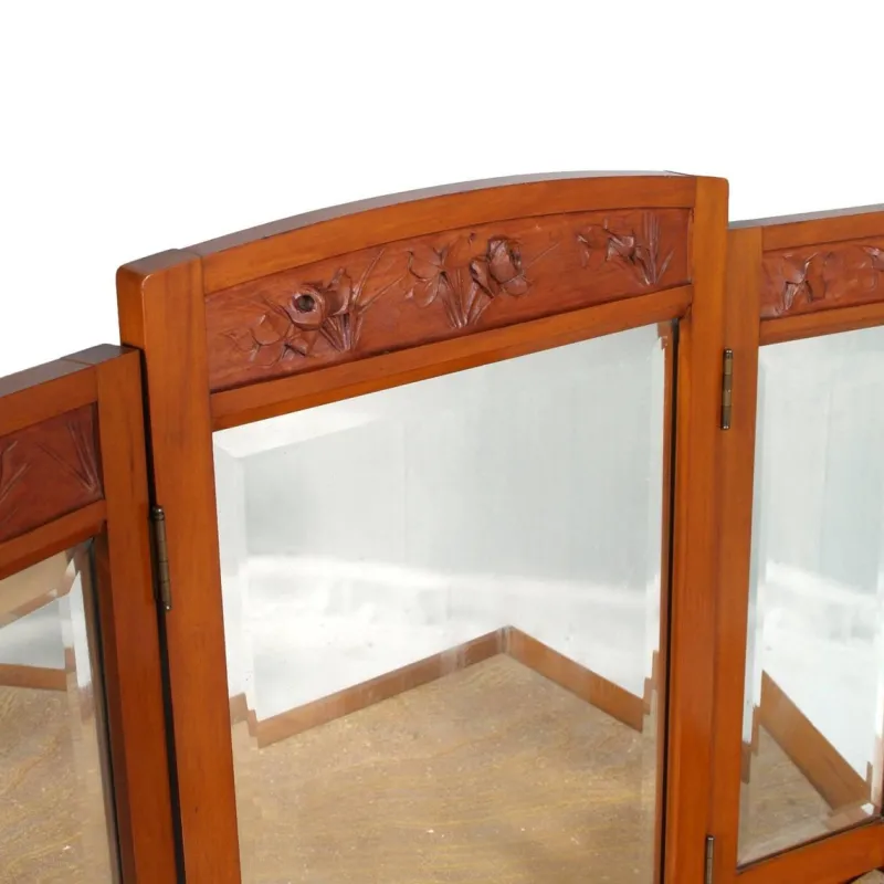 Pamono Art Nouveau Cherry & Marble Dressing Table with Mirror and Chair, Set of 3