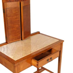 Pamono Art Nouveau Cherry & Marble Dressing Table with Mirror and Chair, Set of 3