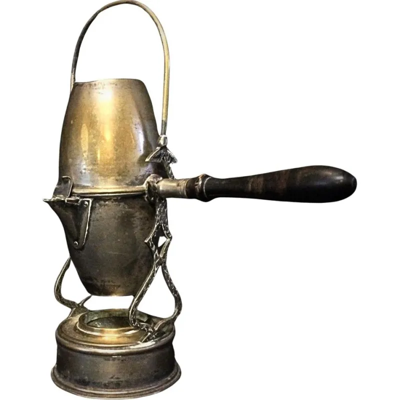 Pamono Art Nouveau Coffee Pot Brass & Copper with Ornate Swing Arm, 1920s