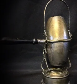 Pamono Art Nouveau Coffee Pot Brass & Copper with Ornate Swing Arm, 1920s