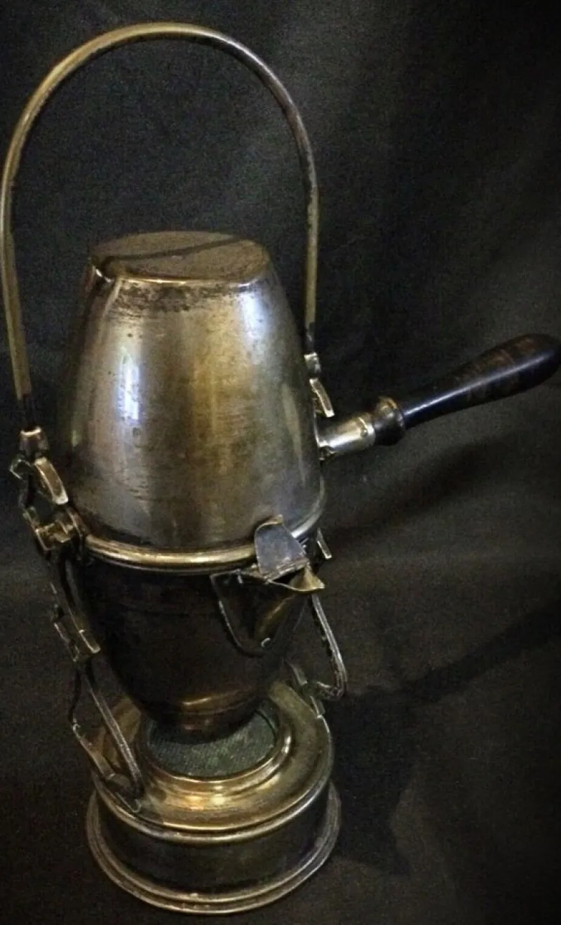 Pamono Art Nouveau Coffee Pot Brass & Copper with Ornate Swing Arm, 1920s