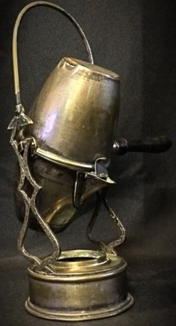 Pamono Art Nouveau Coffee Pot Brass & Copper with Ornate Swing Arm, 1920s