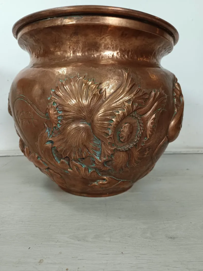 Pamono Art Nouveau Copper Planter Pot, 1890s> Garden Accessories