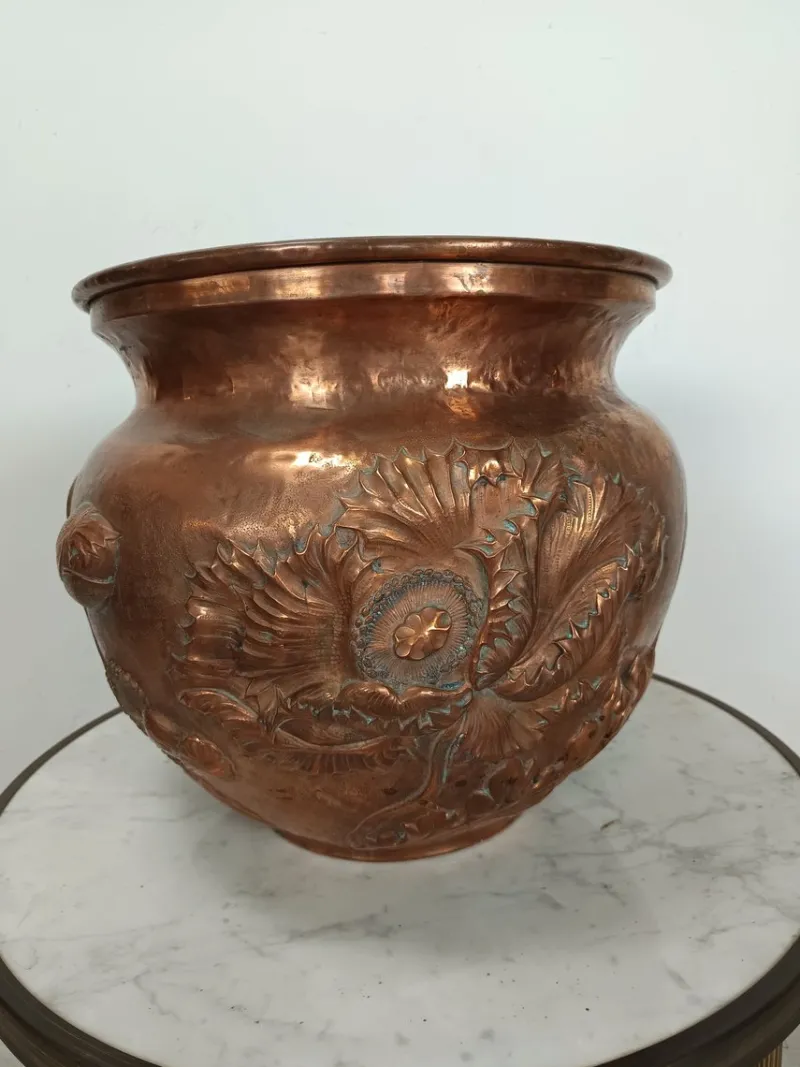 Pamono Art Nouveau Copper Planter Pot, 1890s> Garden Accessories