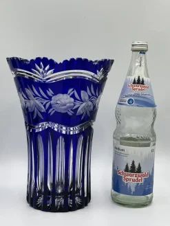 Online Pamono Art Nouveau Crystal Vase in Cobalt Blue with Floral Engraving from Lausitz