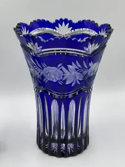 Online Pamono Art Nouveau Crystal Vase in Cobalt Blue with Floral Engraving from Lausitz