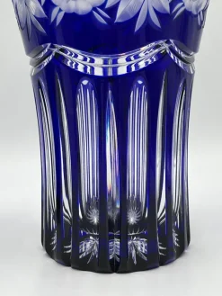 Online Pamono Art Nouveau Crystal Vase in Cobalt Blue with Floral Engraving from Lausitz