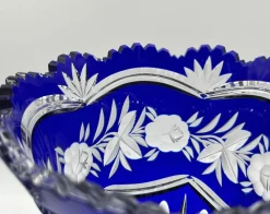 Online Pamono Art Nouveau Crystal Vase in Cobalt Blue with Floral Engraving from Lausitz