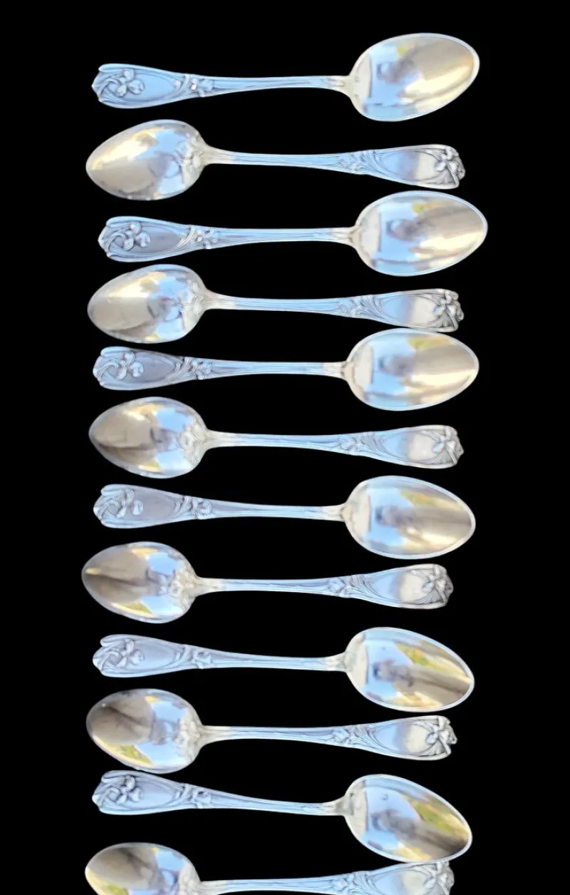Hot Pamono Art Nouveau Dessert Spoons in Silver-Plated Metal from J.H., 1890s, Set of 12