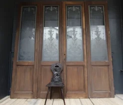 Outlet Pamono Art Nouveau Double Door with Etched Glass Panes, 1890s, Set of 4