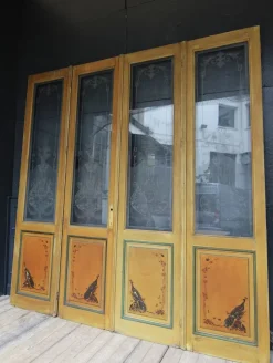 Outlet Pamono Art Nouveau Double Door with Etched Glass Panes, 1890s, Set of 4