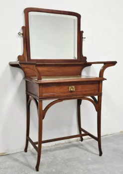 Pamono Art Nouveau Dressing or Vanity Table with Mirror in Walnut, 1890s><noscript><img width=