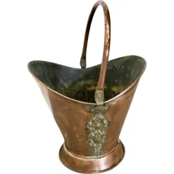 Clearance Pamono Art Nouveau Embossed Copper Helmet Coal Scuttle, 1880s
