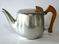 Clearance Pamono Art Nouveau English Aluminum Teak and Coffee Set from Picquot Ware, 1900s, Set of 4