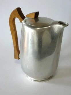 Clearance Pamono Art Nouveau English Aluminum Teak and Coffee Set from Picquot Ware, 1900s, Set of 4