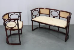 Pamono Art Nouveau Fledermaus Sofa and Armchair attributed to Josef Hoffmann for Fischel, 1890s, Set of 2><noscript><img width=