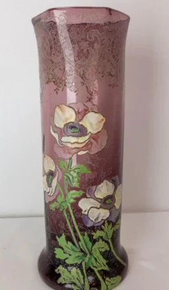 Pamono Art Nouveau French Enamelled Glass Vase with Flowers, 1890s> Vases