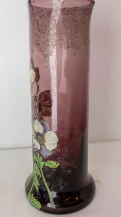 Pamono Art Nouveau French Enamelled Glass Vase with Flowers, 1890s><noscript><img width=