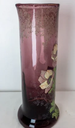 Pamono Art Nouveau French Enamelled Glass Vase with Flowers, 1890s><noscript><img width=