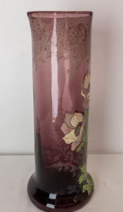Pamono Art Nouveau French Enamelled Glass Vase with Flowers, 1890s><noscript><img width=