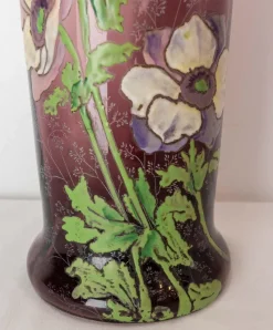 Pamono Art Nouveau French Enamelled Glass Vase with Flowers, 1890s><noscript><img width=