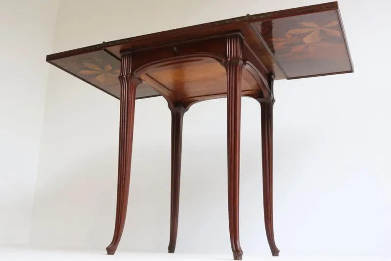 Pamono Art Nouveau French Game Table in Chestnut by Emile Gallé, 1905> Game Tables